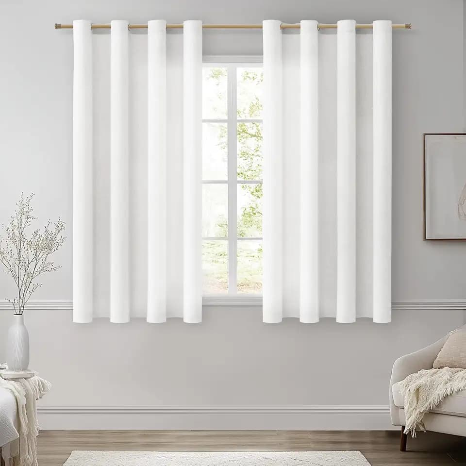 MRTREES Gardinen Leinenoptik mit Ösen Voile Gardinen Kurz Fenster Vorhänge Weiss Halbtransparent für Küche Wohnzimmer Schlafzimmer Vorhang Weiß 2er Set H 137 x B 140 cm