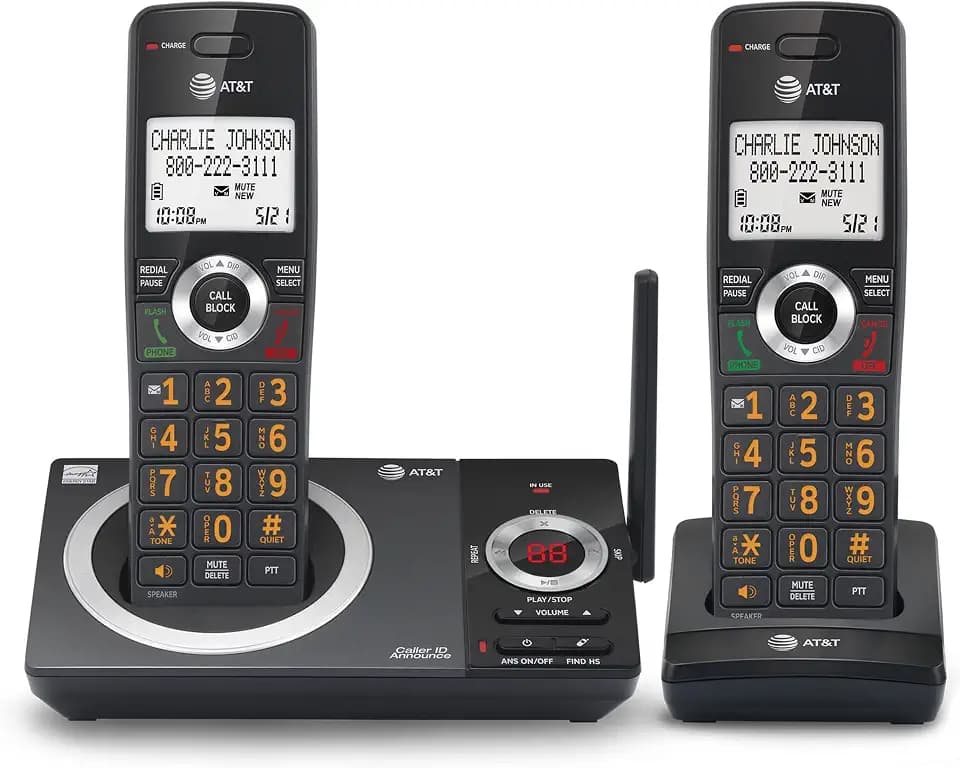 AT&T CL82219 DECT 6.0 2-Handset Cordless Phone for Home, Black