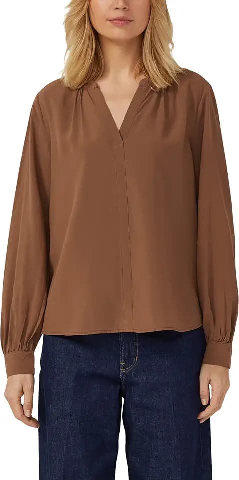 s.Oliver Damen Bluse – Regular Fit, Raffung, verlängertes Rückenteil