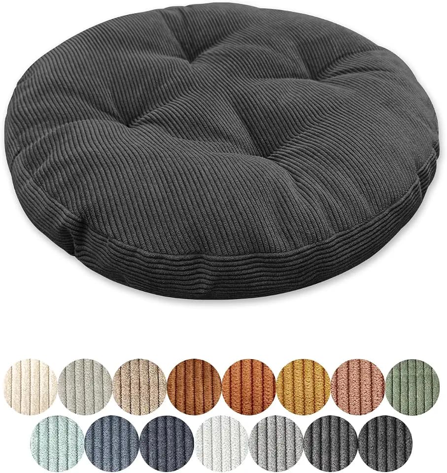 Sitzkissen Rund 30cm Dicke 6cm 1 Stück Bodenkissen Rund Sitzpolster Stuhlauflage Sitzpolster Stuhlkissen Polster Auflage für Wohnzimmer Büro Konferenzraum Cordstoff （Schwarz）