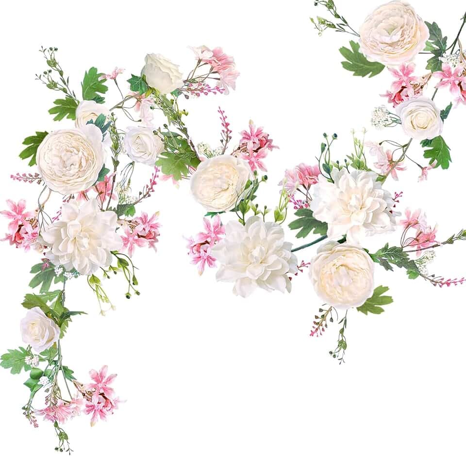 Pfingstrosen Girlande, Deko Blumen Künstlich, Kunstblumen Girlande, Tischstange Dekostange, Blumen Girlanden, Blumengirlande für Tür, Hochzeit, Party, Wand, Heimdekoration (Champagner)