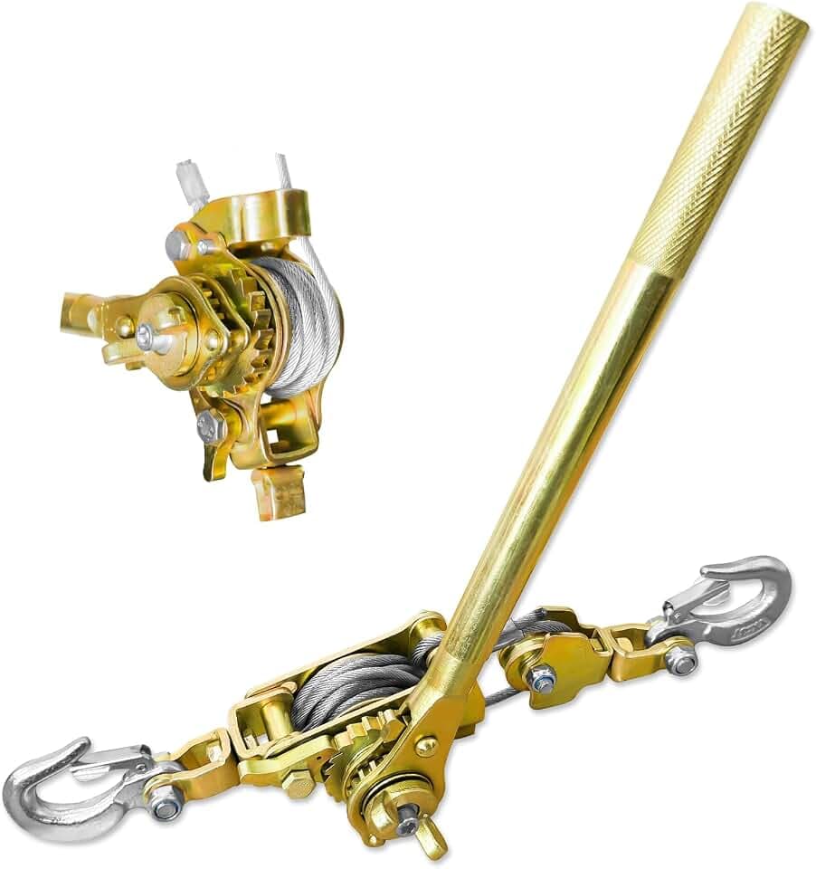 Come Along Winch Puller 3T 10FT, Cable Hoist Winch Puller with 2 Hooks, Come Along Tool Heavy Duty, Ratchet Puller for Lifting Pulling Construction Building