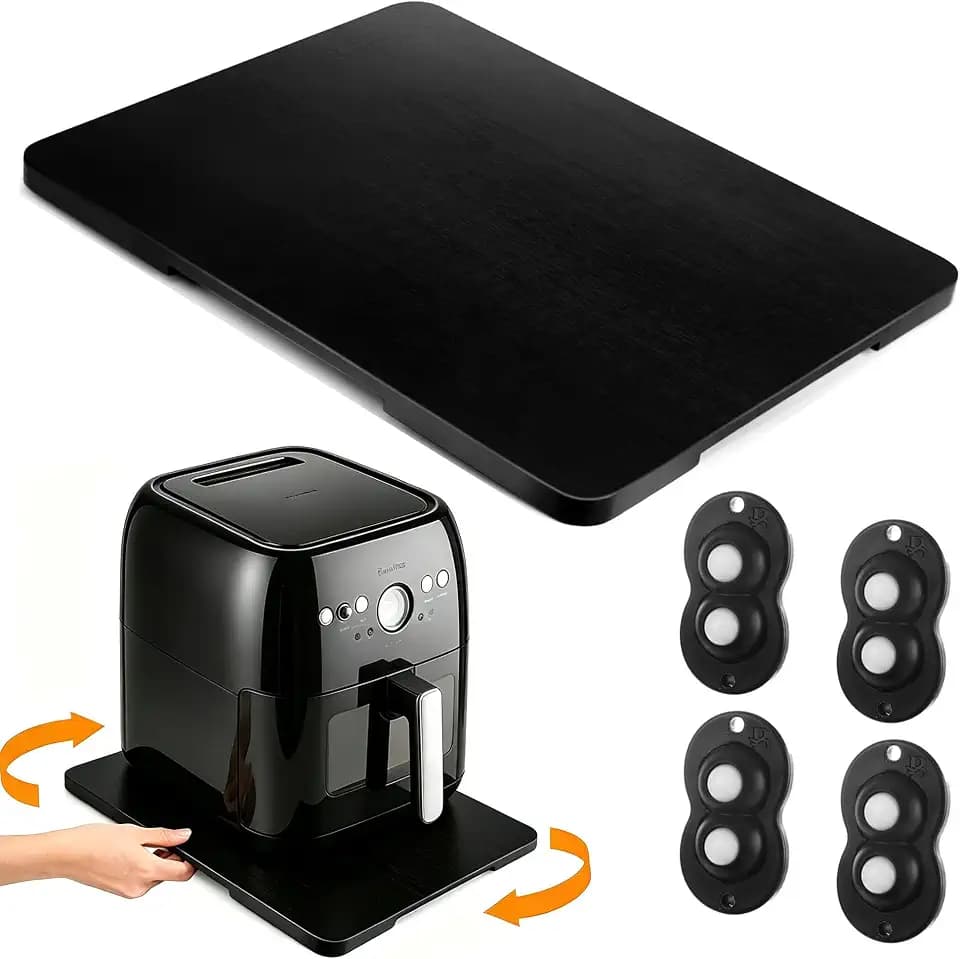 360° Rolling Bamboo Appliance Slider Tray Countertop Rotation Sliding Tray with Wheels 15.7 * 11.8 Inch Durable Slider Mat Easy Pull Out from Under Cabinet for Coffee Makers & Small Appliances