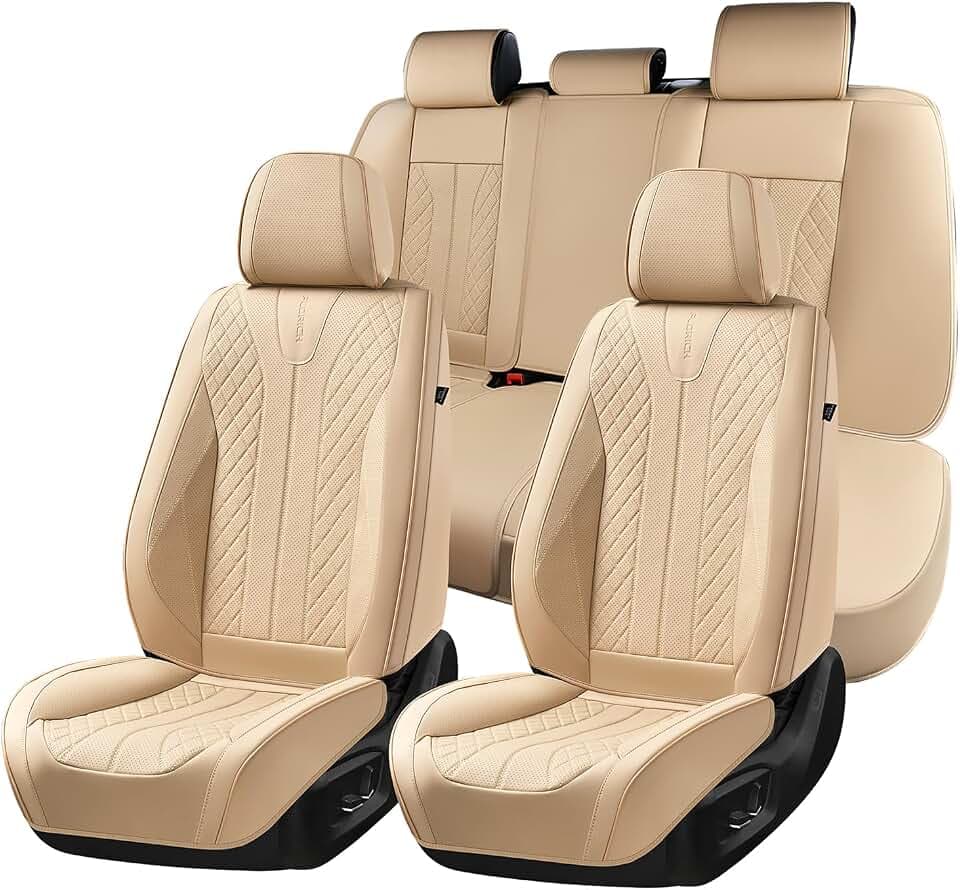 FLORICH Autositzbezüge Universal Sitzbezüge 5er Set für die Vordersitze und Rücksitze Autositzbezüge PU Leder Wasserdichtes passend für die meisten Pkw, SUV und LKW (Komplettset, Beige)