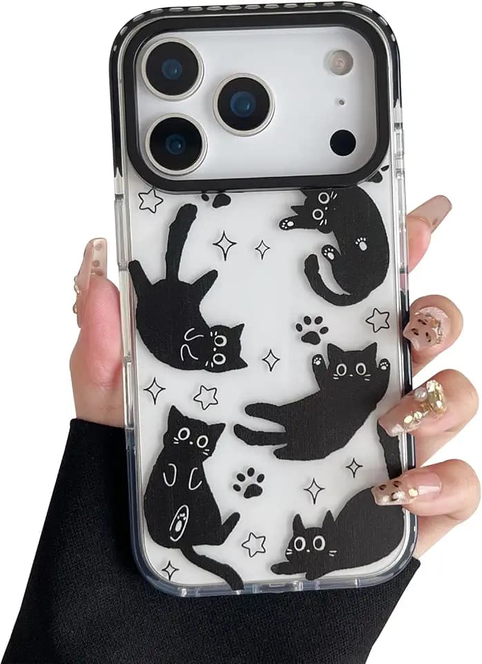 Compatible with iPhone 17 Pro Max Case,Clear Cute Black Cat Pattern with Shockproof Slim Soft TPU Protective Phone Case for Women Designed for iPhone 17 Pro Max 6.9"