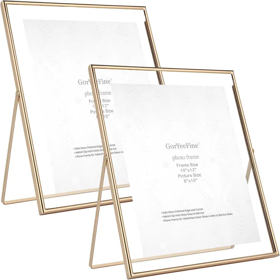 Gold 10x12 Floating Frame 2-Pack for Photo Sizes(7x9''8x10'',8.5x11''),Adjustable Tabletop/Shelf Floating Picture Frame 8x10'',Classy Gift Choice for Wedding,Christmas,Home or Office Decor