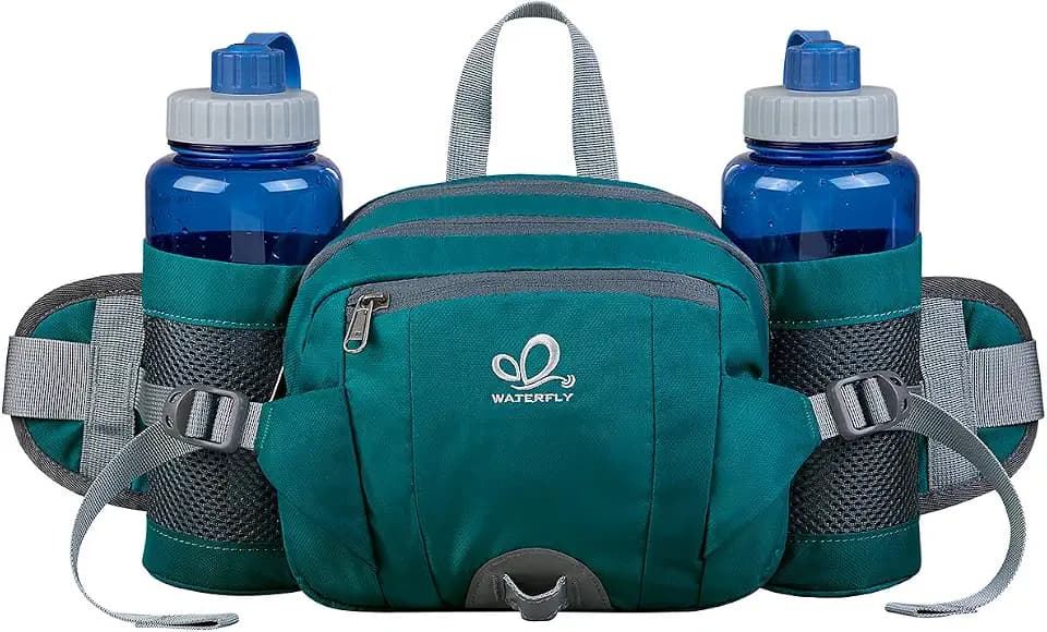 WATERFLY Fanny Pack Waist Bag: Fannie Pack 2 Water Bottle Holders Lumbar Belt Hiking Walking Running Jogging Camping Large Woman Man (Bottle Not Included)
