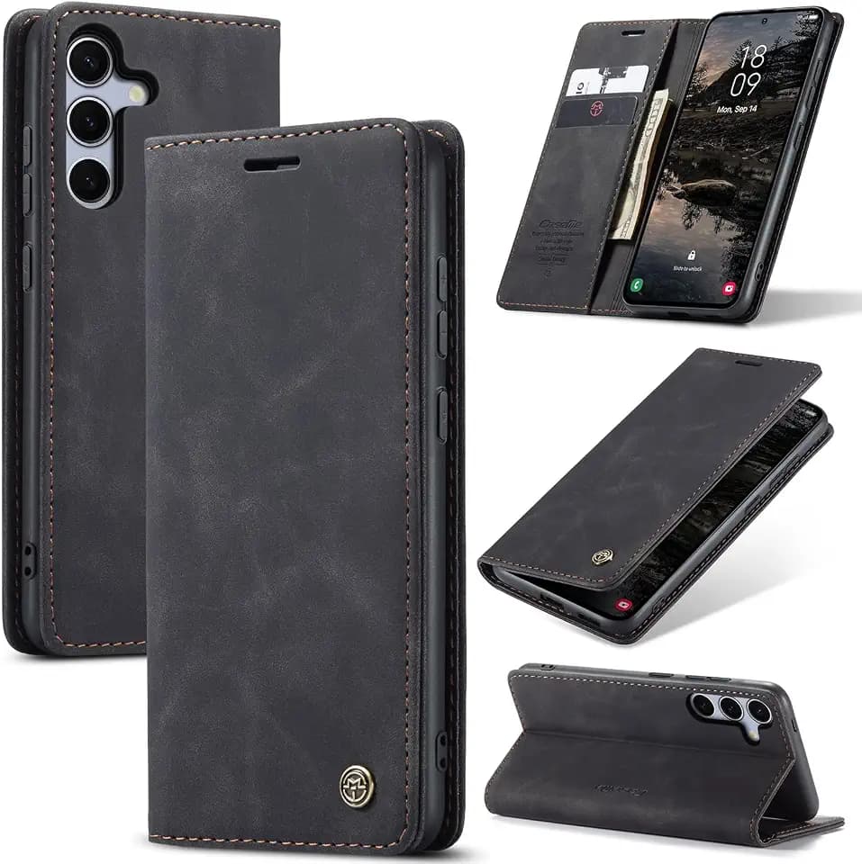 for Samsung Galaxy S25 Case, Flip Wallet Leather Case with Card Holder Magnetic Closure Shockproof Kickstand Protective Phone Cases Cover for Galaxy S25, Black