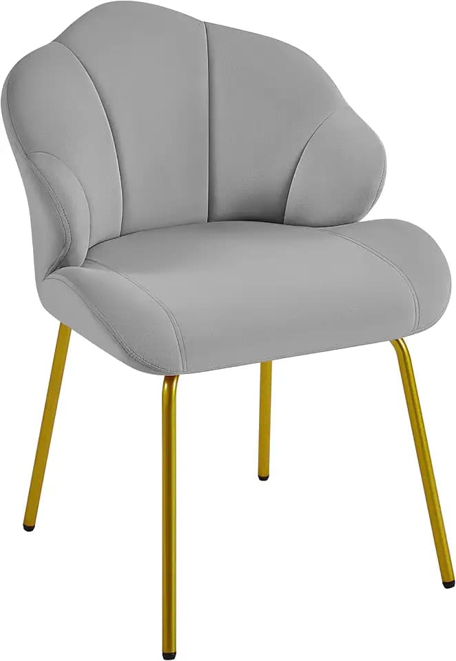 Yaheetech Ohrensessel Muschel Schminktisch Stuhl, Gepolsterter Loungesessel, Armlehnstuhl mit Metallbeinen, Polyester bis 136kg belastbar, für Wohnzimmer, Schminktisch, Schlafzimmer, Hellgrau