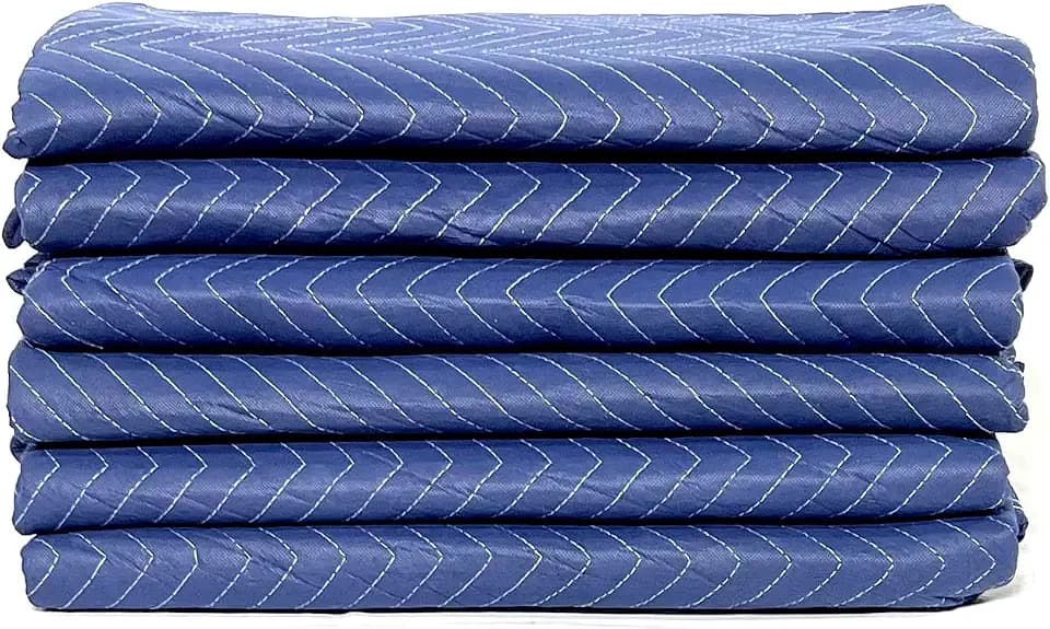 6 Premium Economy Moving Blankets - 80" Long x 72 Wide - 35lb/Dozen - Front Blue and Back Black (6pack)