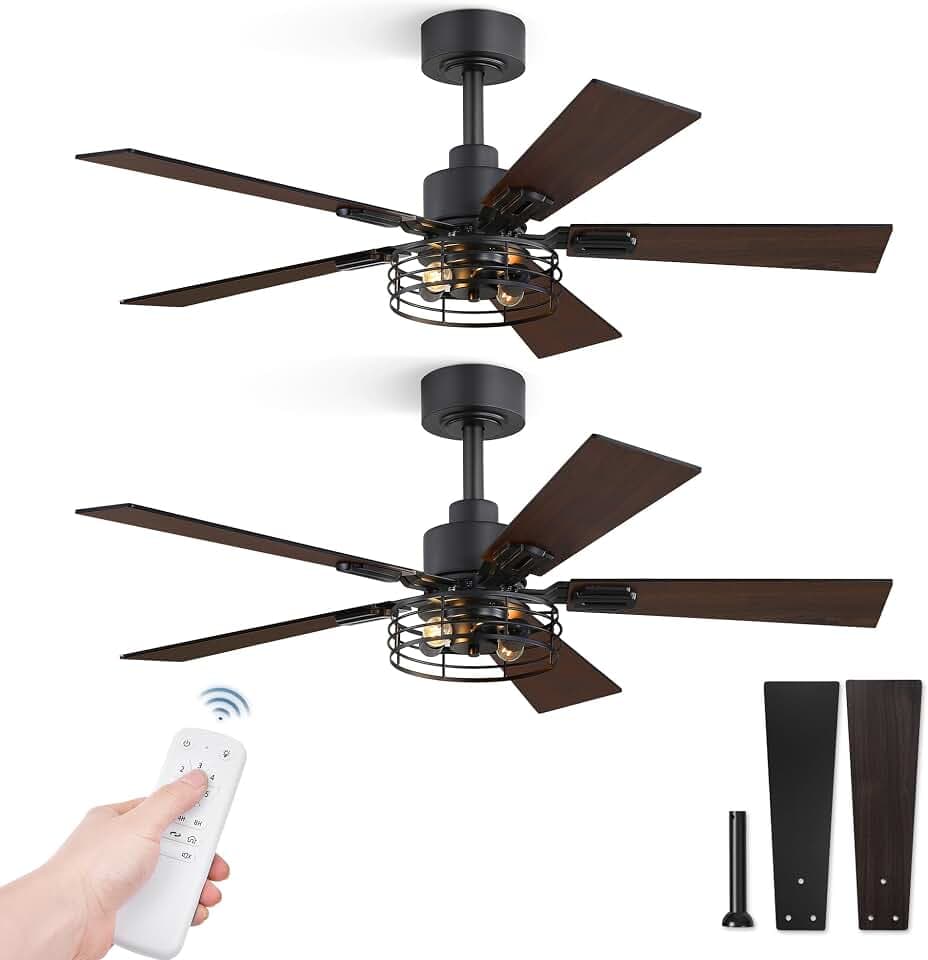 Fanbulous 42" Farmhouse Industrial Ceiling Fan with Light & Remote, 2 Pack