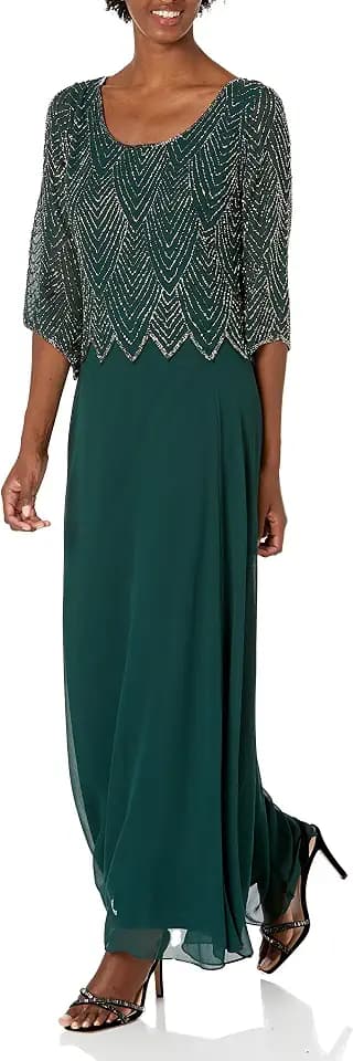 J Kara Women's 3/4 Sleeve Beaded Dress