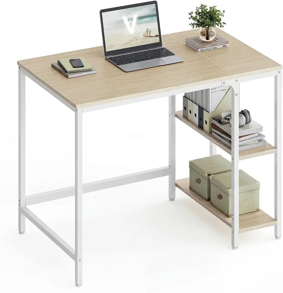 VASAGLE Computertisch, Bürotisch, moderner Stil, 100 x 50 x 76 cm | Tisch, für Arbeitszimmer, Schlafzimmer, Wohnzimmer, naturbeige-mattweiß, BARNET Kollektion LWD046L01