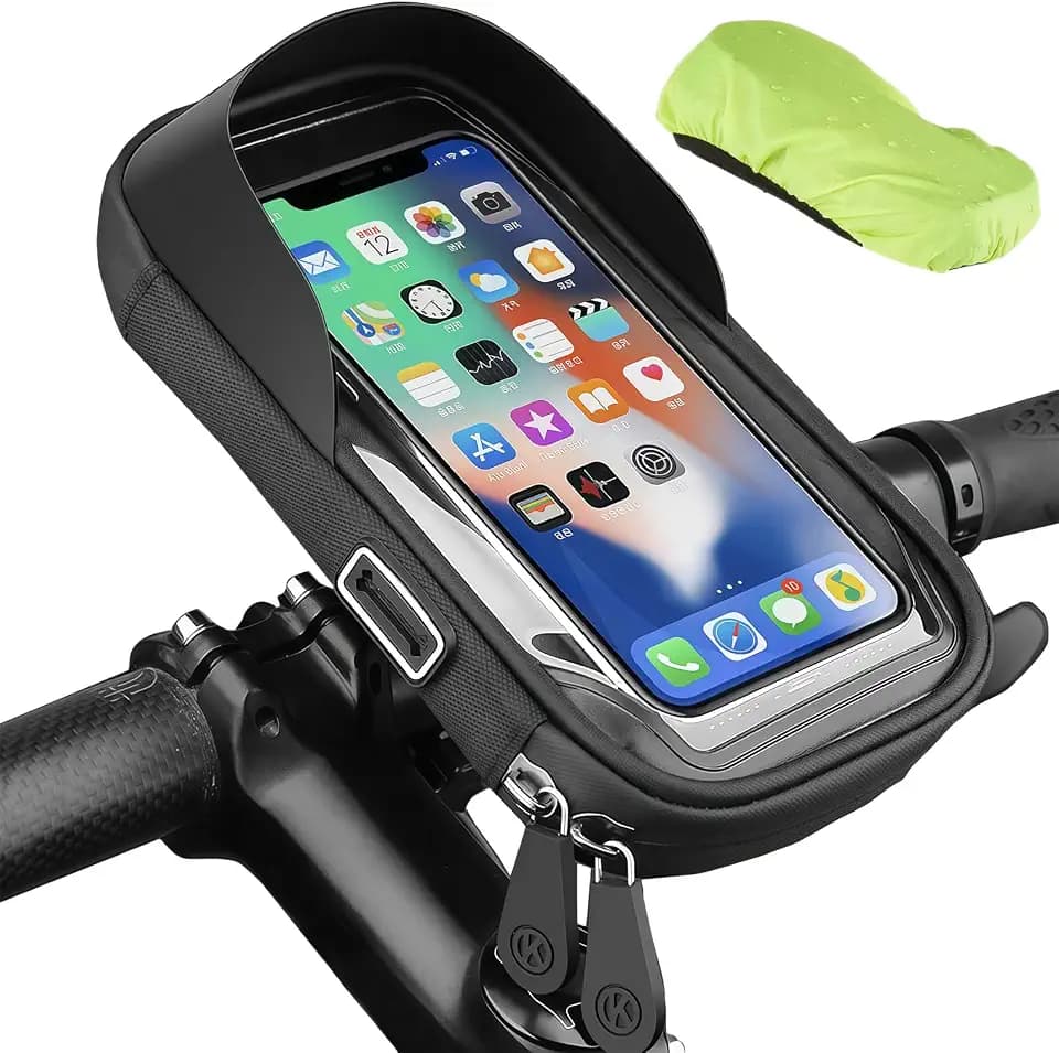 flintronic Fahrrad Rahmentasche, Wasserdicht Handytasche, Lenkertasche mit TPU Sensitivem Touchscreen, Fahrradtasche 360° Drehbar, mit Regenschutz, für Smartphones bis zu 6,4 Zoll