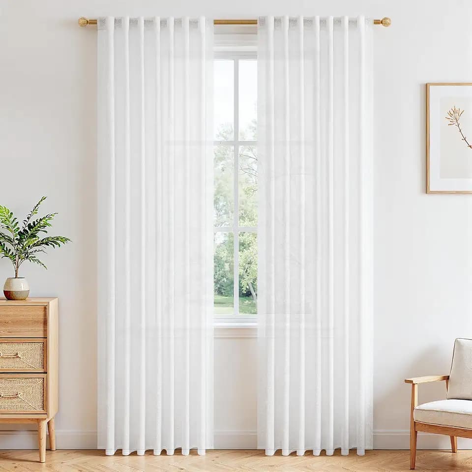 MRTREES Vorhang Leinenoptik Weiß Halbtransparent, Leinenvorhänge Voile Gardinen Weiss mit Verdeckten Schlaufen für Wohnzimmer Schlafzimmer Kinderzimmer 2er Set H 220 x B 140 cm