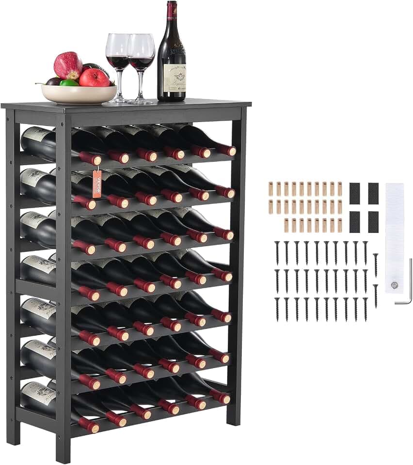 VEVOR Weinregal 42 Flaschen, stabiles Flaschenregal, 7-stufiges Lagerregal aus massivem Bambusholz, freistehendes Weinregal, wackelfreie Regale für Küche, Bar und Keller (schwarz)