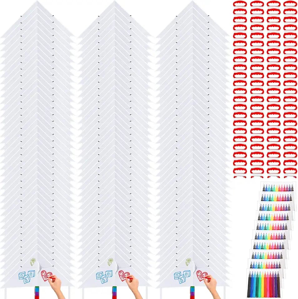 Libima 50 Pcs DIY Blank Kites for Kids Bulk Large Kite Making Kit Easy to Fly Set Party with Watercolor Pens and String Decorating Coloring Party Set for Craft Outdoor Games (Triangle)