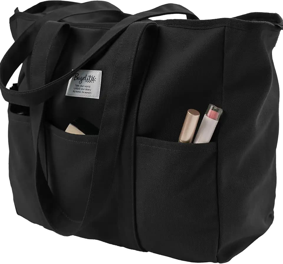 Bagelite Extra Large Canvas Tote for Women Men, Utility Work Bag with Zipper