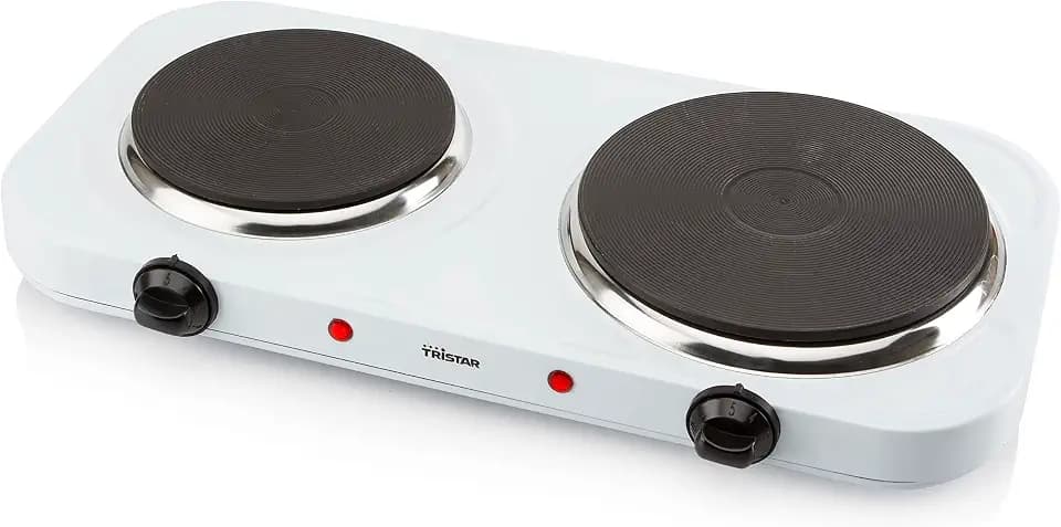 Tristar KP-6245 Doppel-Kochplatte, 15,5 und 18,5 cm ø, einzeln regelbare 5 Heizstufen, 2500 Watt Leistung, Weiß