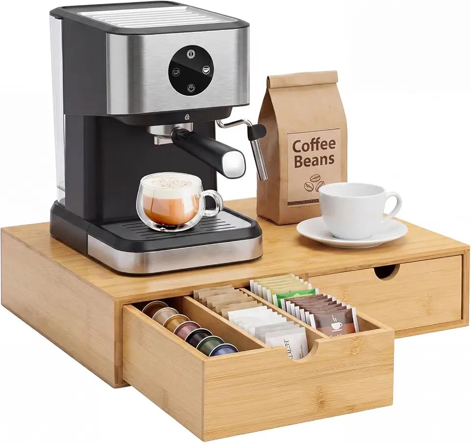 RRX Bamboo Coffee Pod Holder Drawer,15.35''Lx11.22''Wx3.35''H (Beige, 30)