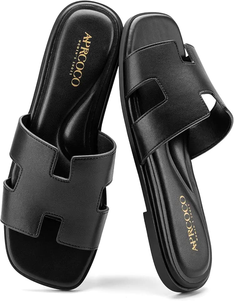 AprCoco Women's Flat Sandals Dressy Classic H-Band Flats Sandals Summer Beach Vacations Slide Sandals