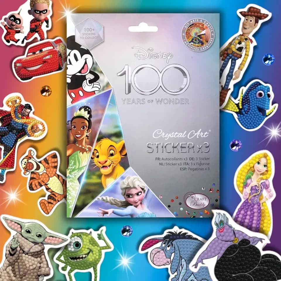CRYSTAL ART Disney D100 Aufkleber-Set, enthält 3 Aufkleber, DIY-Diamant-Kunst-Kit für Kinder und Erwachsene, Diamantmalerei