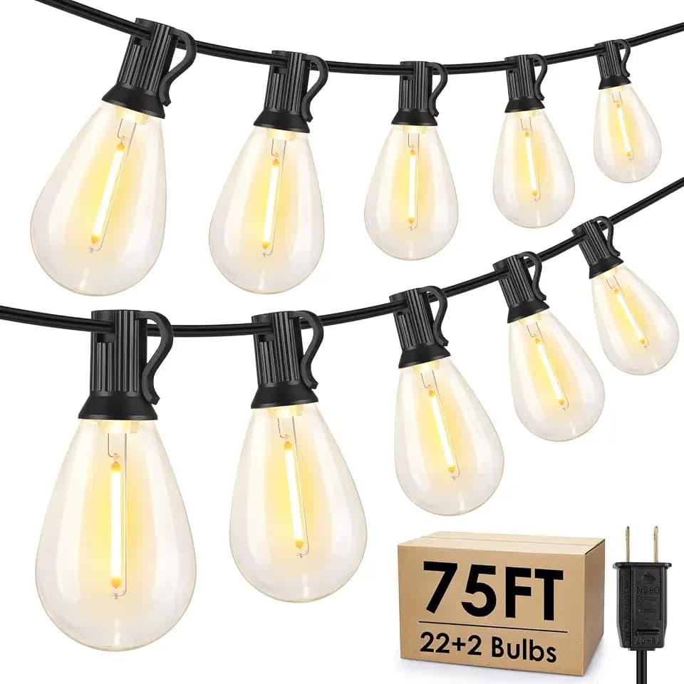 Larkvue 75FT LED Outdoor String Lights, Patio Light, 22+2 S11 Bulbs, Black