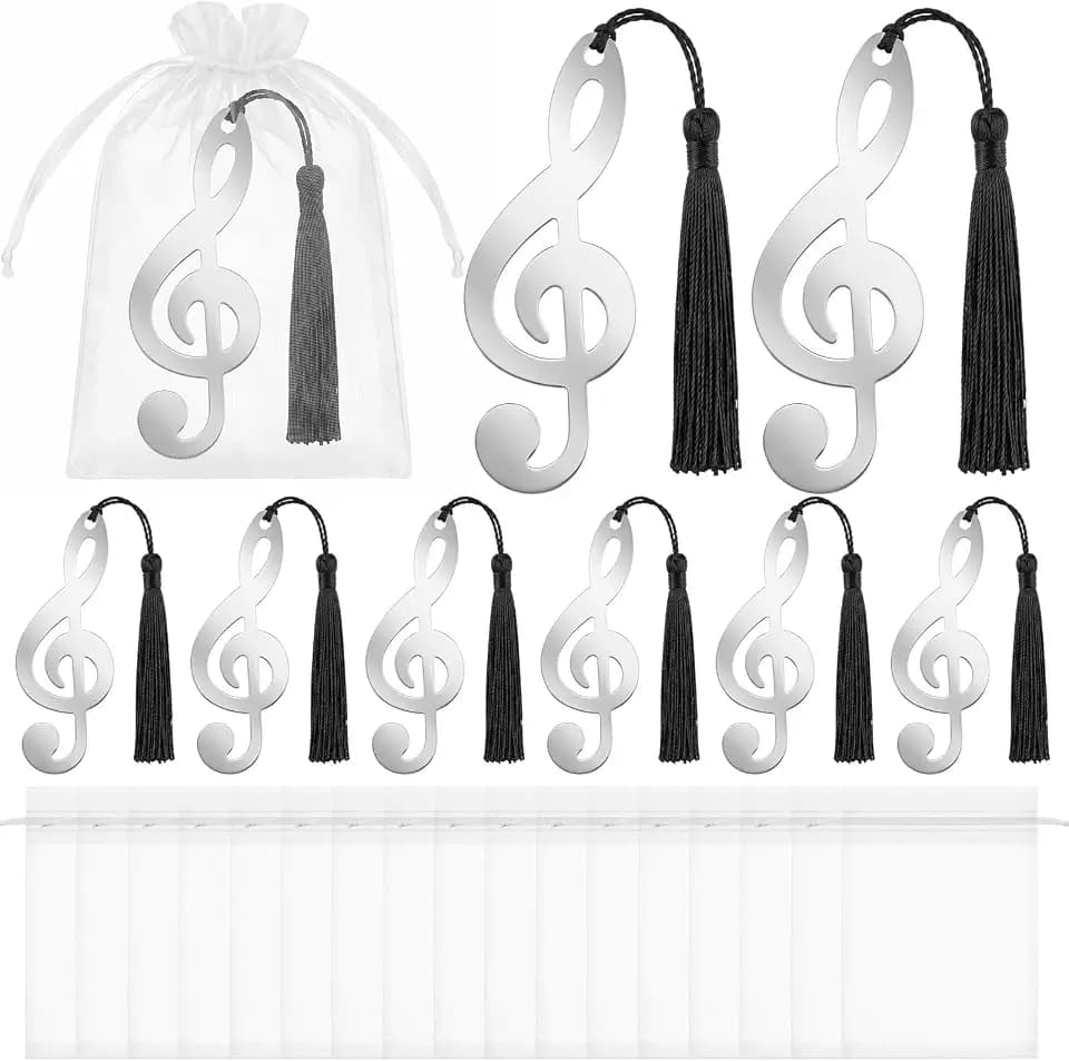 Gueevin 100 Pcs Music Gift Note Bookmarks with Silk Tassels, Organza Bags