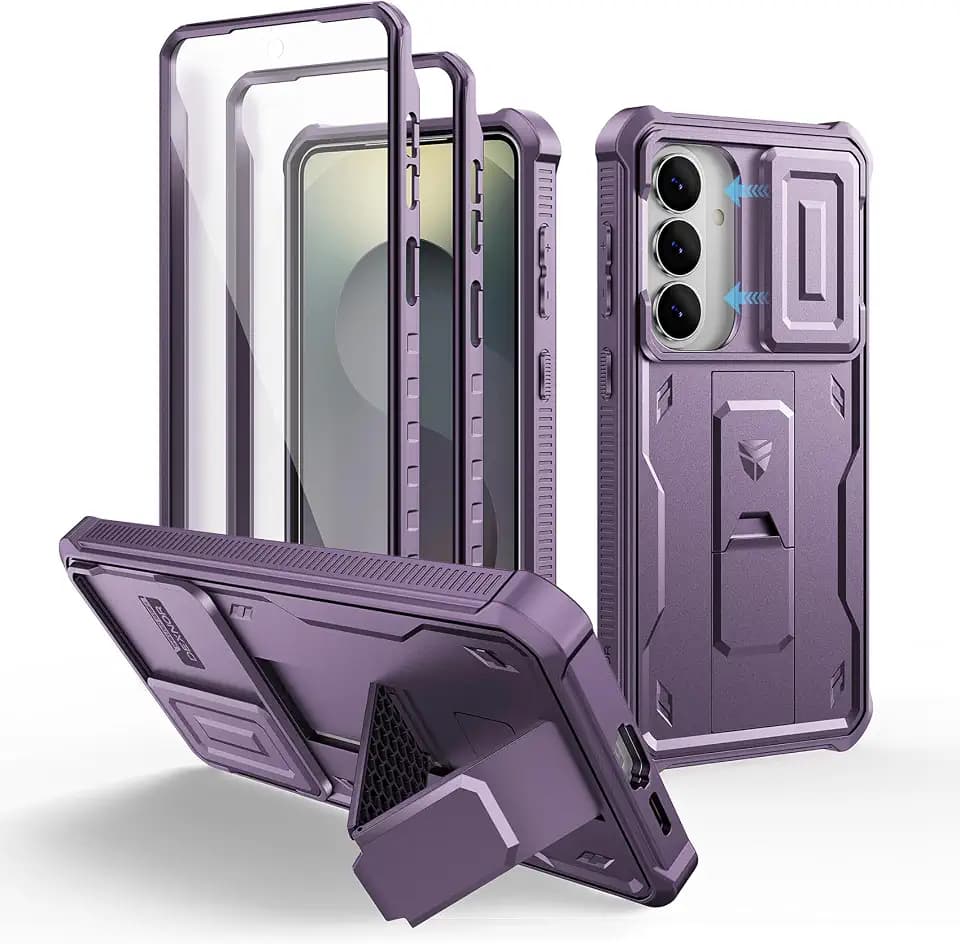 Dexnor for Samsung Galaxy S26+ Plus Case with Upgraded Slide Camera Cover & 2 Front Frames & Built-in Screen Protector & Kickstand, Heavy-Duty Rugged Case Full-Body Protective Cover(2026),Purple