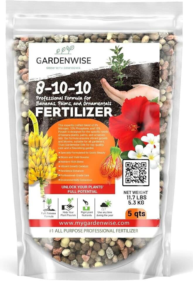 GARDENWISE Elite 8-10-10 Professional Fertilizer for Banana, Flowering, and Fruit Trees, Ornamentals - Boosts Flowering & Fruiting - for Indoor & Outdoor Plants (5 QUARTS)