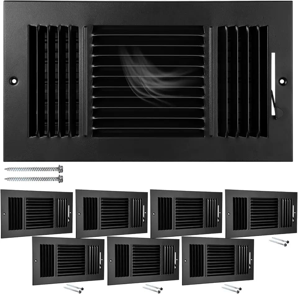 Wesiti 8 Pcs Ceiling Vent Covers, 10 x 6 in Duct Opening, 3-Way,Black