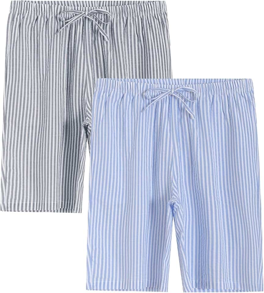 Latuza Women's Cotton Bermuda Long Pajama Shorts Seersucker PJ Sleep Shorts