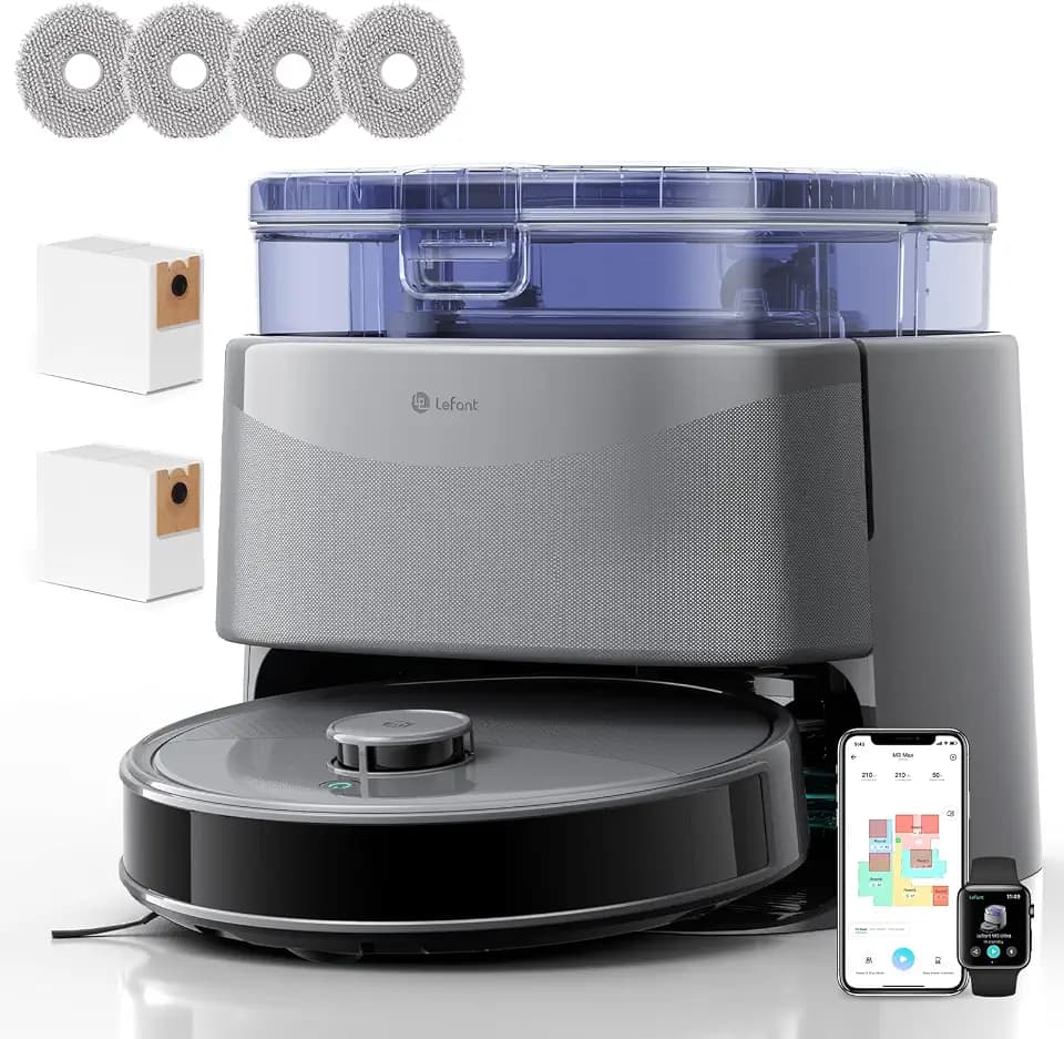 Lefant M3 Ultra Staubsaugerroboter, 23000 Pa Saugkraft, 3,2 L automatische Staubentleerung,360° dToF-Laser, rotierende Wischmopps mit 75°C Trocknung, PSD-Hindernisvermeidung, Kartenerstellung, Grau