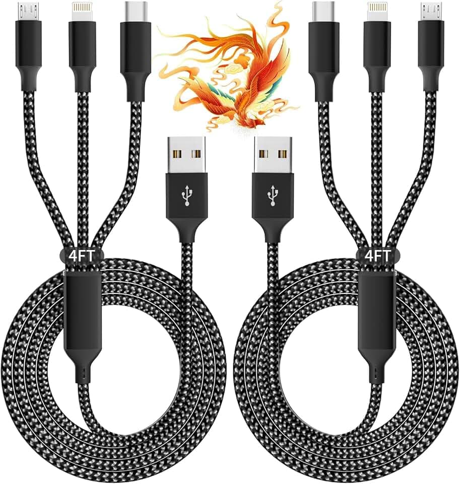 3 IN 1 Multi Charging Cable, Phone Chargers for Multiple Devices, 2Pack 4FT