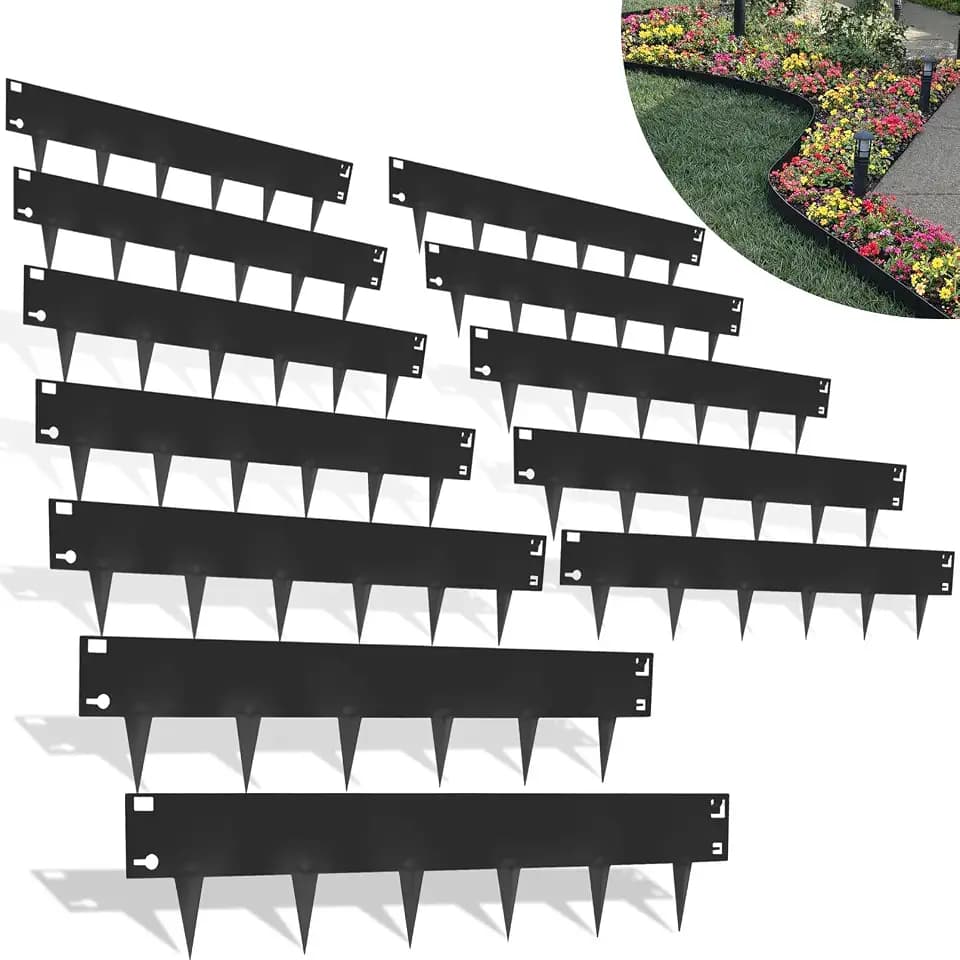 40FT-12pcs Galvanized Steel Landscape Edging, 40" x 8" Metal Garden Border, Hammer-in Lawn Edging for Landscaping, Lawn Edge for Garden, Yard & Pathway