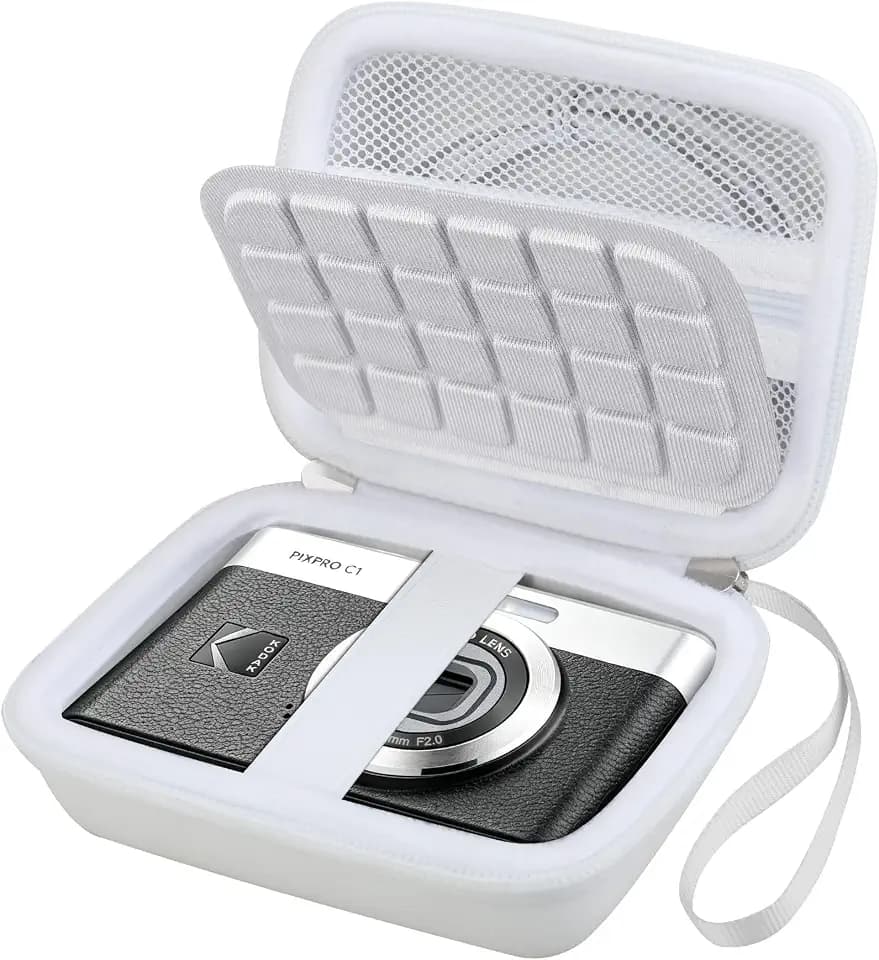 Camera Case for Kodak PIXPRO C1 Digital Camera, KODAK PIXPRO C1 13MP Compact Point & Shoot Camera Carrying Case Storage Bag, Zipper Mesh Pocket Fits SD Card Slots, Batteries, USB Cable, White