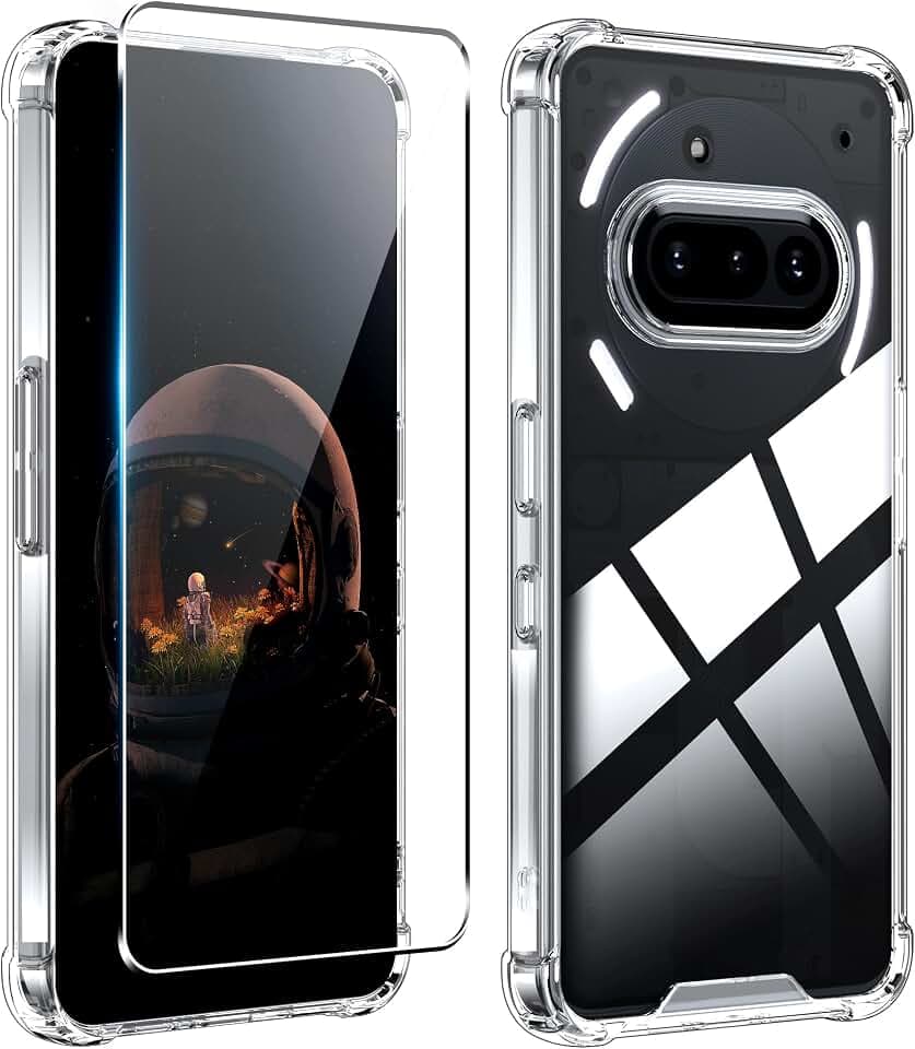 zZjoOoj Hülle für Nothing Phone 3a mit Stoßfest Schutzecken + [1 Stück] Hartglas Displayschutzfolie,Soft TPU-Rahmen + starre PC-Rückseite,Stoßfeste Handyhülle - Transparent