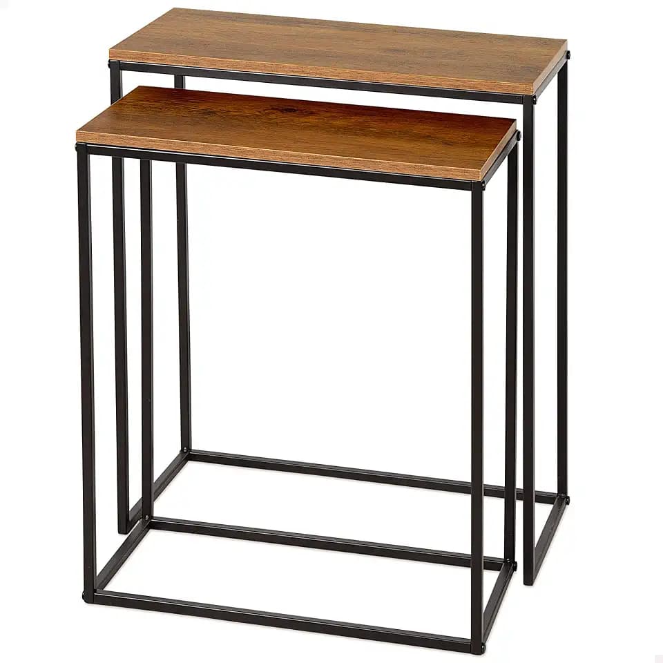 AKTIVE Max Home Set mit 2 Beistelltischen, 50 x 25 x 60 cm, quadratischer Tisch, Dekoration für Wohnzimmer, Esszimmer, Büro, Holz, Schwarze Metallstruktur, industrieller Stil (18509)