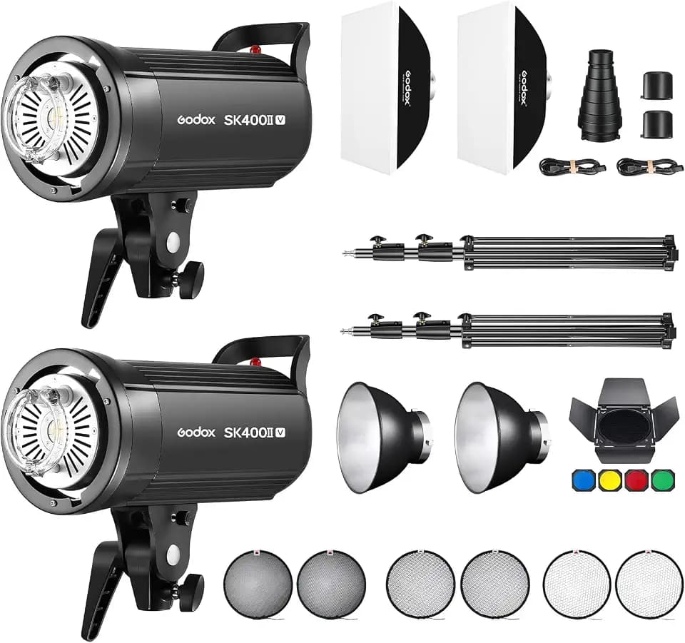 GODOX SK400IIV*2 Kit Professional Studio Strobe Flash LED Studioblitz Bowens Mount Dauerlicht Kit,400W,2.4G Wireless X System,5600±200K,Bowens Mount LED Modeling Lamp für Studio (SK400II Upgraded)