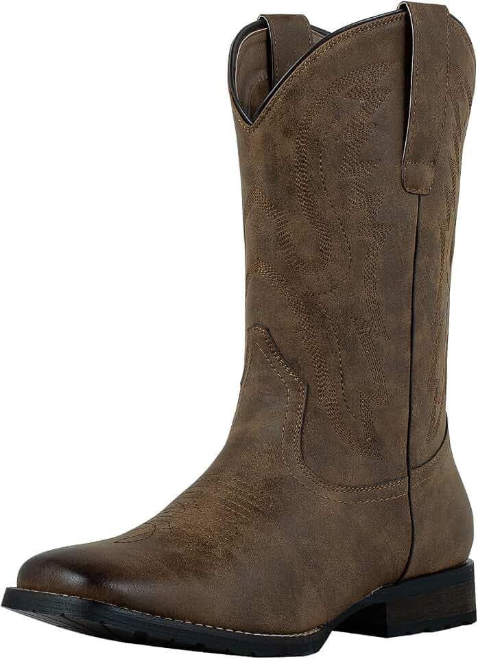 J‘s.o.l.e Cowboystiefel für Herren, Quadratischer Zehenbereich, Bestickt, Klassisch, Vintage, Mittlere Wade, Westernstiefel Herren, Country-Stiefel für Konzert, Alltag, Hochzeit
