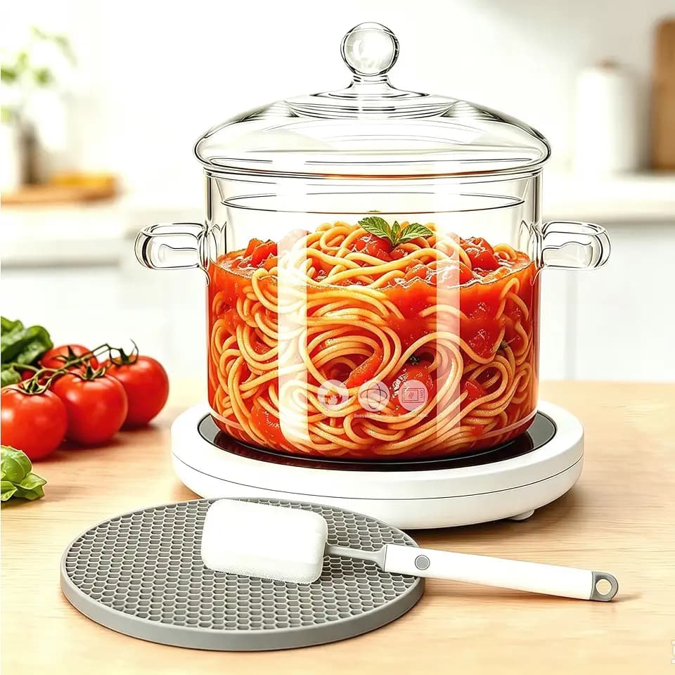 3L Simmer Pot for Stove Top, 4mm Thick Borosilicate Glass Pots (3.2 Quarts)
