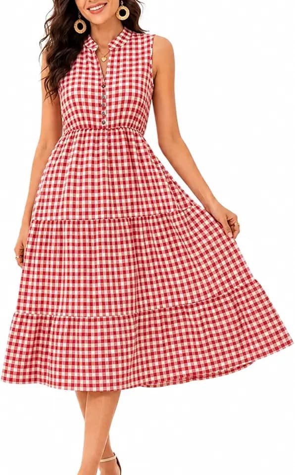 BROVAVE Womens 2026 Summer Sleeveless Shirt Dress V Neck Casual Midi Dress