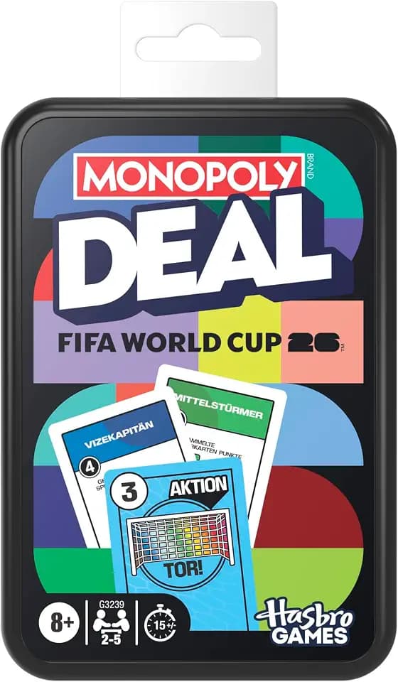 Monopoly Deal FIFA World Cup 2026 Edition Spiel - Offiziell Lizenziertes FIFA World Cup Fußball-Kartenspiel für Kinder - ab 8 Jahren - 2 bis 5 Spieler - 15 Min - Deutsche Version