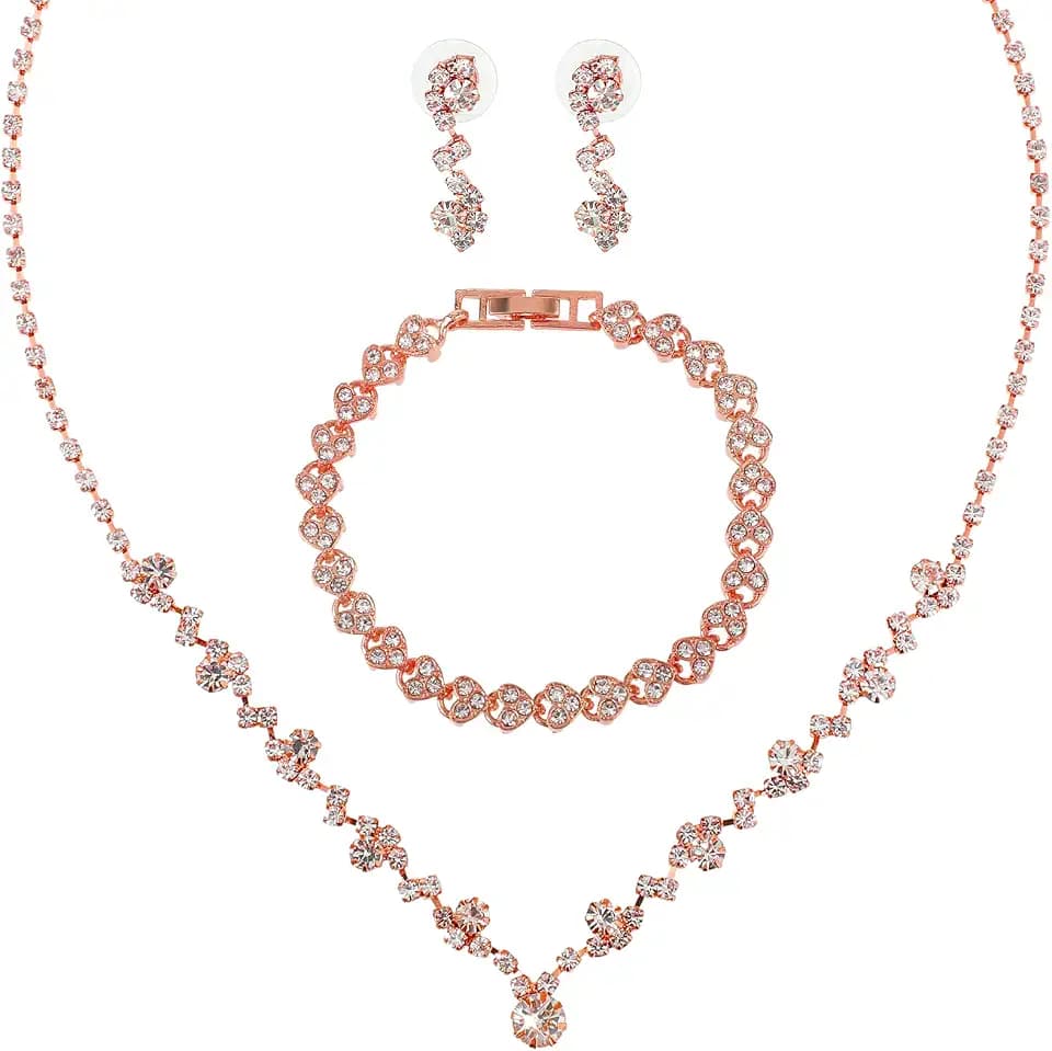 Bridal Wedding Jewelry Set Rhinestone Include Necklace Earrings Bracelet Brides Bridesmaid Prom Costume for Women