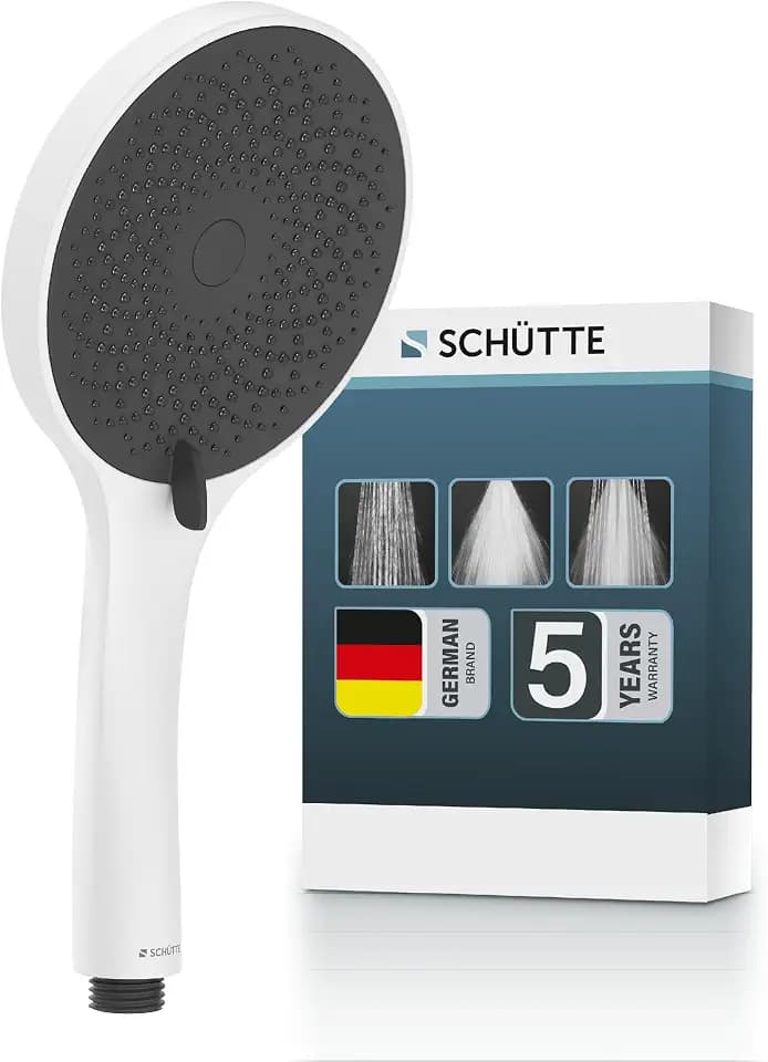SCHÜTTE Handbrause CAPRI mit Samtstrahl-Technologie | Duschkopf mit über 300 Düsen und 3 einstellbaren Strahlarten | Brausekopf Antikalk für die Dusche | Weiß