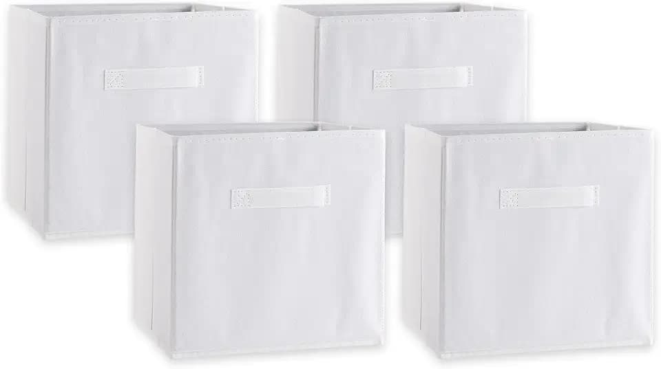 DII Collapsible Storage Organizer Bin, Small, 11" Cube, White, 4 Count
