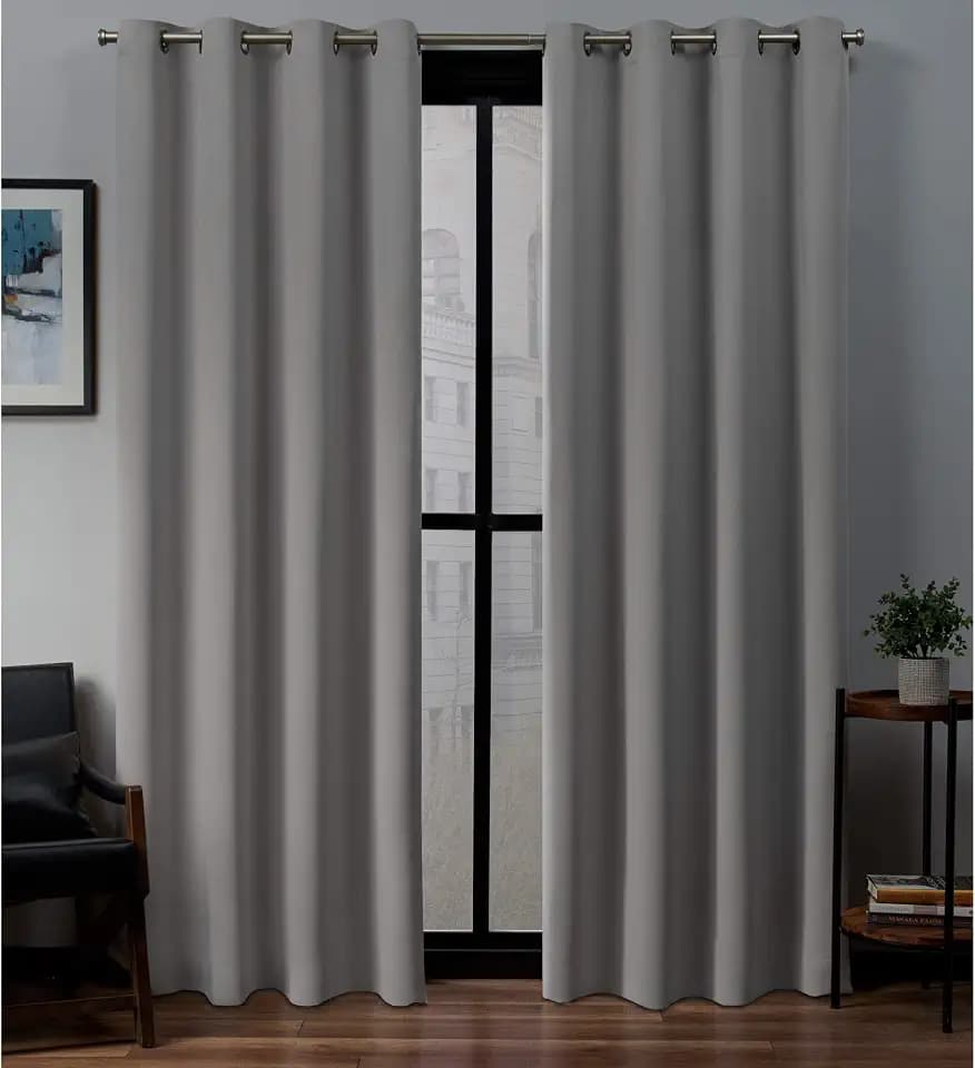 EXCLUSIVE HOME Sateen Twill Woven Room Darkening Blackout Grommet Top Curtain Panel Pair, 52"x84", Veridian Grey
