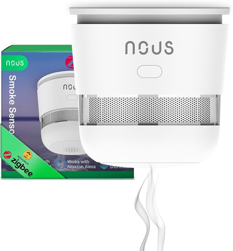 Nous E8 ZigBee Smart Rauchmelder, Austauschbare, Fotoelektrischer Sensor, TÜV Rheinland, RoHS Zertifiziert, 85 dB Alarm, Kompatibel mit Alexa, Google Home & Zigbee 3.0, Für Wohnungen und Büros