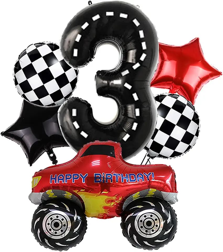 3th Race Car Balloons Set,Große Monster Truck Ballons Zielflagge Ballon Stern Ballon für Kids Race Car Birthday Party Racing Theme Party Dekorationen