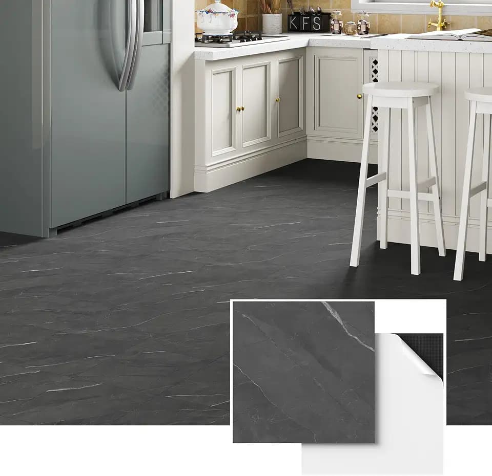 ATOPOSE Waterproof Peel and Stick Vinyl Floor Tiles,Grey Marble 10-Pack 12"x12", Wear-Resistant and Easy Installation for Bathroom Tool-Room Laundry-Rooms Entryways